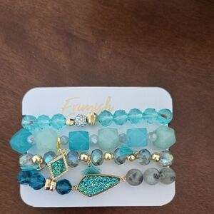 Erimish Turquoise and Aqua Multi-Strand Beaded Bracelet Set